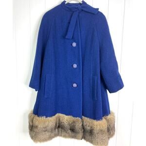 VTG 1950's Gano Downs Rafi New‎ York 100% Forstmann Virgin Wool Cobalt Blue Coat
